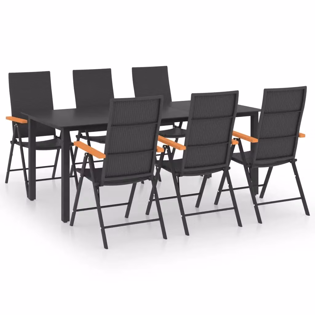 Set da pranzo da giardino vidaXL in rattan e vetro, 7 pezzi, Nero e Marrone – 2