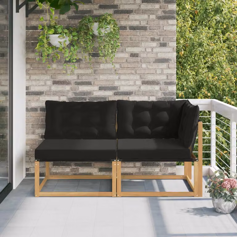 Set di divani da esterno a L vidaXL in legno di acacia massello con cuscini imbottiti in tessuto textilene per giardino e terrazzo