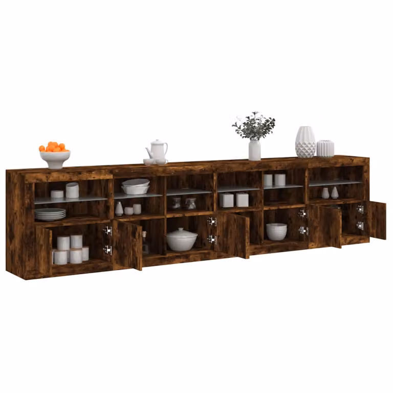 Credenza moderna vidaXL con luci LED in rovere fumo marrone L: 283 cm, P: 37 cm, H: 67 cm
