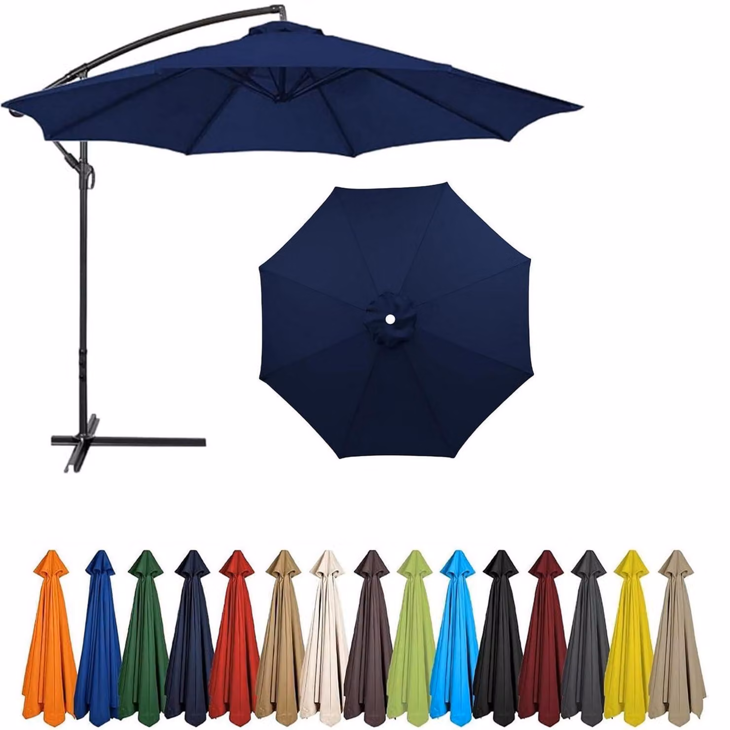 Copertura di ricambio per ombrellone, blu scuro, 8 stecche, 2,30 metri, protezione UV, poliestere