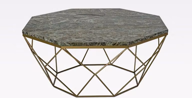 Tavolino Casa Padrino oro/verde 92 x 92 x h. 40 cm - Tavolino da salotto a 8 lati con piano in marmo e struttura in metallo - Mobili da salotto moderni