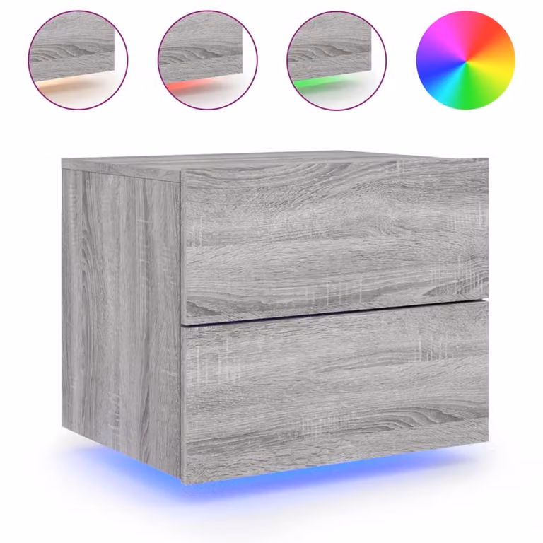 Comodino a Parete con luci LED Grigio Sonoma