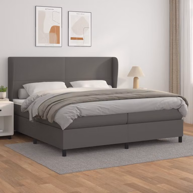 The Living Store Letto a molle con materasso grigio 200x200 cm in Pelle finta