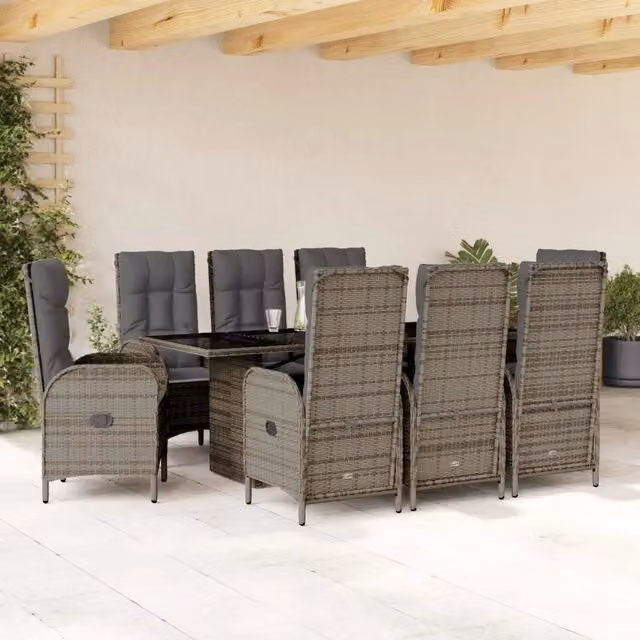 Set da Pranzo da Giardino vidaXL in Polyrattan e Vetro, 9 Pezzi, Grigio Antracite – 1