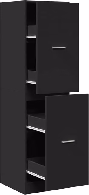 Mobiletto da farmacia moderno HELLOSHOP26 con 4 cassetti e ante a battente in legno composito nero opaco L/P/H: 40 x 41 x 144,5 cm