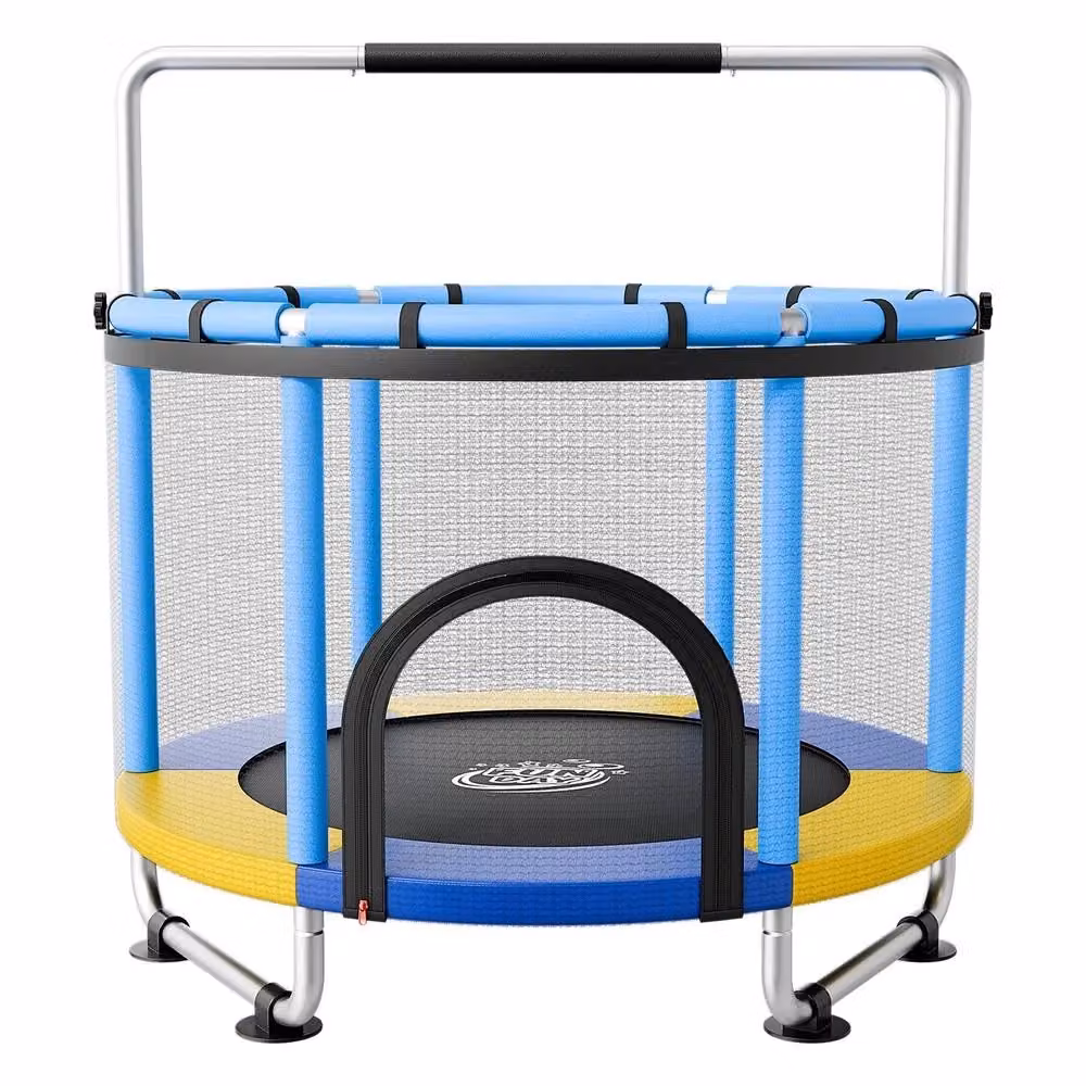 Mini Trampolino Elastico per Bambini con Rete di Protezione e Manubrio Regolabile a 3 Livelli, Blu, Max 60kg – 2
