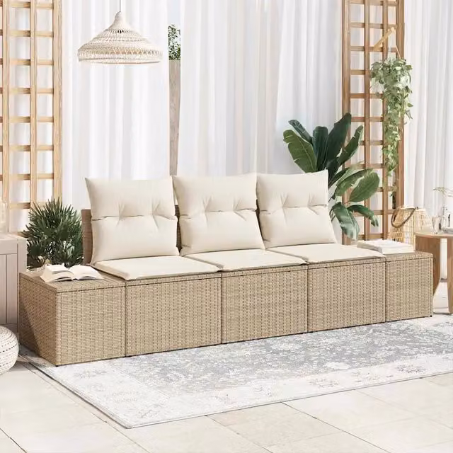 Set Divano da Giardino 3 pz Beige e Crema polyrattan 3355590