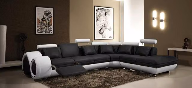 LEDERSOFA LEDERCOUCH mit USB GARNITUR SOFA WOHNLANDSCHAFT SCHWARZ/WEIß Couch