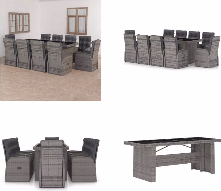 vidaXL set da pranzo da giardino 11 pezzi con cuscini in poly rattan grigio - Set di mobili da giardino - Set di mobili da giardino - Tavolo e sedia da giardino - Tavoli e sedie da giardino