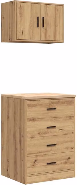 Set di 2 armadietti portaoggetti per garage 60 x 51 x 85 cm superficie di lavoro versatile design rovere artigianale 02_0055817