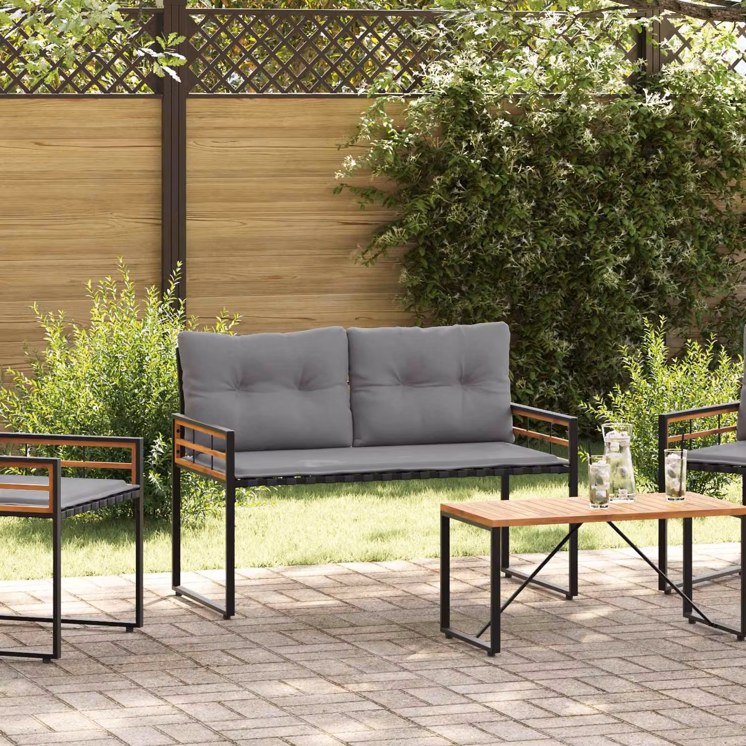 Panchetta moderna vidaXL in legno di acacia e metallo, colore grigio, L 114 x P 55 x H 77 cm