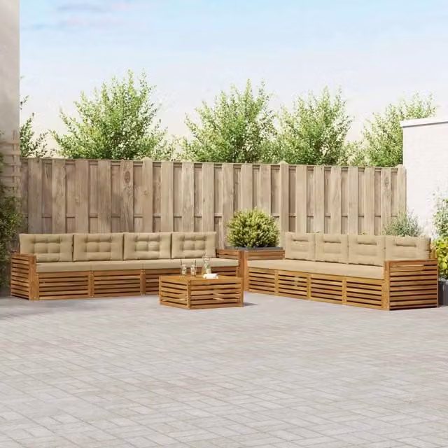 Set di mobili da esterno vidaXL in legno di acacia con divani e tavolino da giardino, colore beige, 9 pezzi