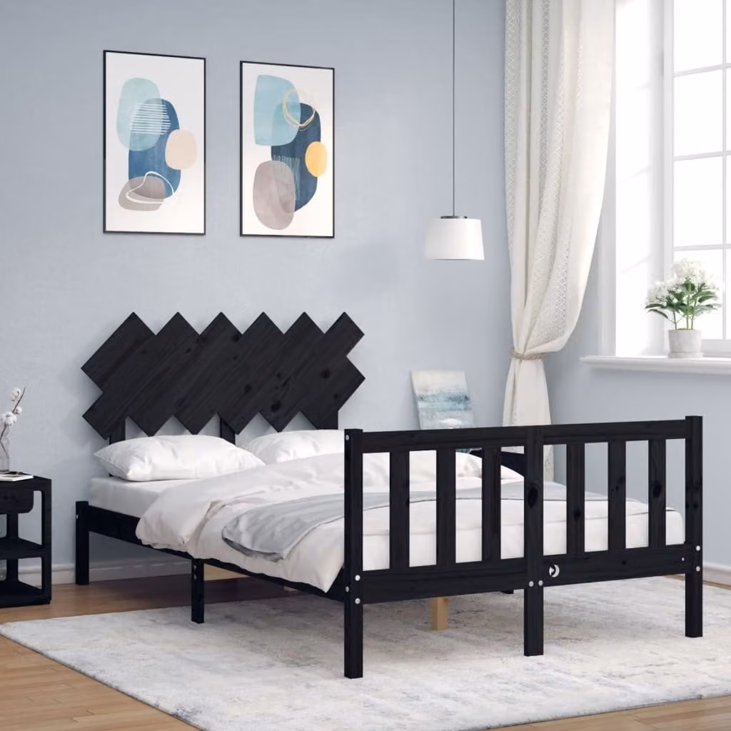 The Living Store Letto in legno massiccio con testiera nera