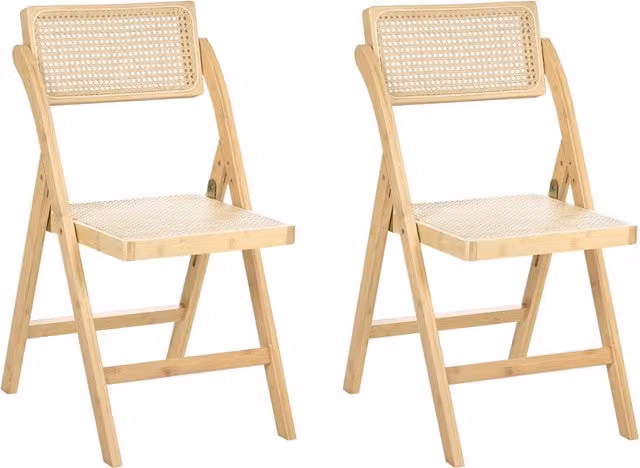 Set di 2 sedie da pranzo pieghevoli BELIANI in bambù marrone chiaro e rattan sintetico stile boho per cucina e sala da pranzo – 1
