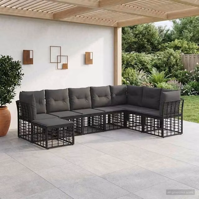 Set di divani da esterno Nero Poliestere 3437533