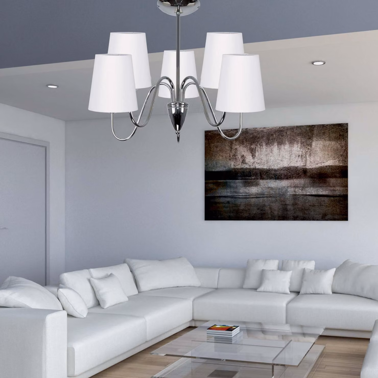 Lampada da soffitto di design KRIOS cromata con paralume bianco