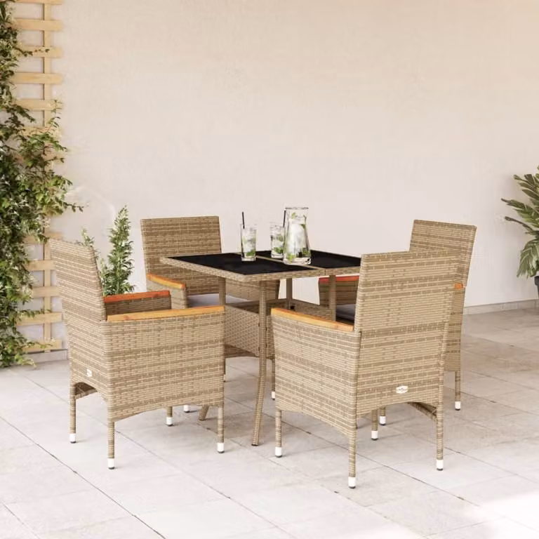 Maison Exclusive - Set da Pranzo da Giardino 5 pz con Cuscini Polyrattan e Vetro
