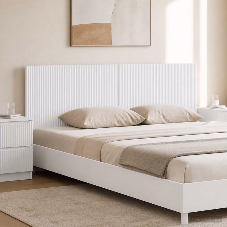 Testiera da muro vidaXL ARNHEM moderna in legno ingegnerizzato bianco lucido con ripiano integrato L: 180 cm, H: 50 cm, P: 15,1 cm