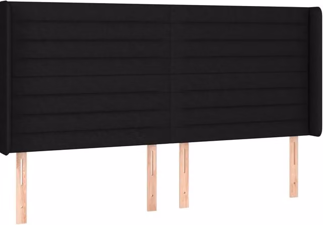 Testiera ad orecchio nera in tessuto e legno di larice L: 203 cm, P: 16 cm, H: 118/128 cm – 1