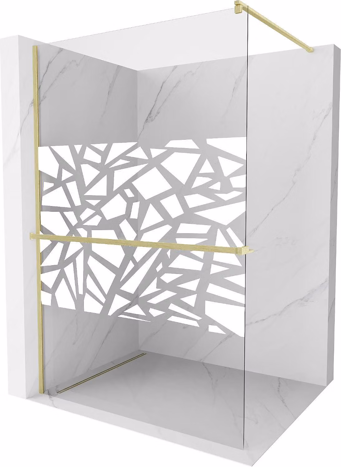 Mexen Kioto+ Parete doccia con mensola Walk-in 140 x 200 cm, motivo bianco, oro spazzolato - 800-140-121-55-85
