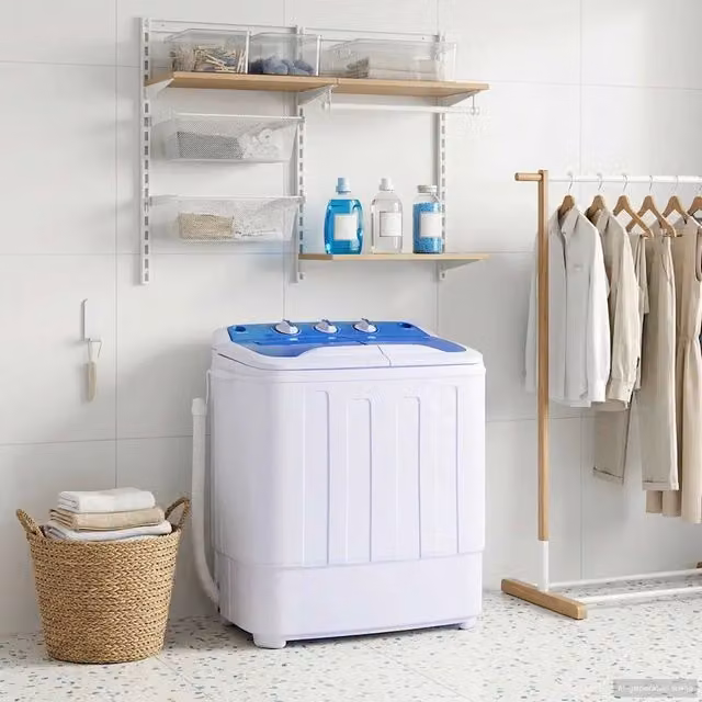 Mini Lavatrice a Vaschetta Doppia vidaXL con Carico dall'Alto, Colore Blu o Bianco, L/P/H: 57,5 x 34 x 57,5 cm