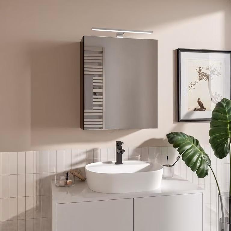 HAJDUK FURNITURE Armadietto da Bagno con Specchio LED 50x60 cm Nero Opaco - Mobile Pensile 3 Ripiani IP44 4000K