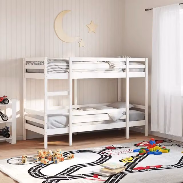 vidaXL Letto a Castello Bianco in Legno Massello di Pino L: 195.5 cm, P: 82.5 cm, H: 142.0 cm