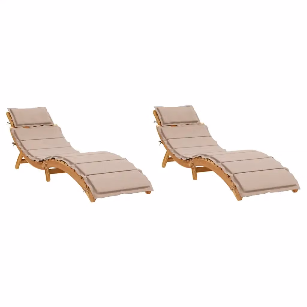 Set di 2 lettini prendisole vidaXL in legno di acacia oliato con cuscini beige per esterno L/P/H: 110 x 65 x 55 cm – 2