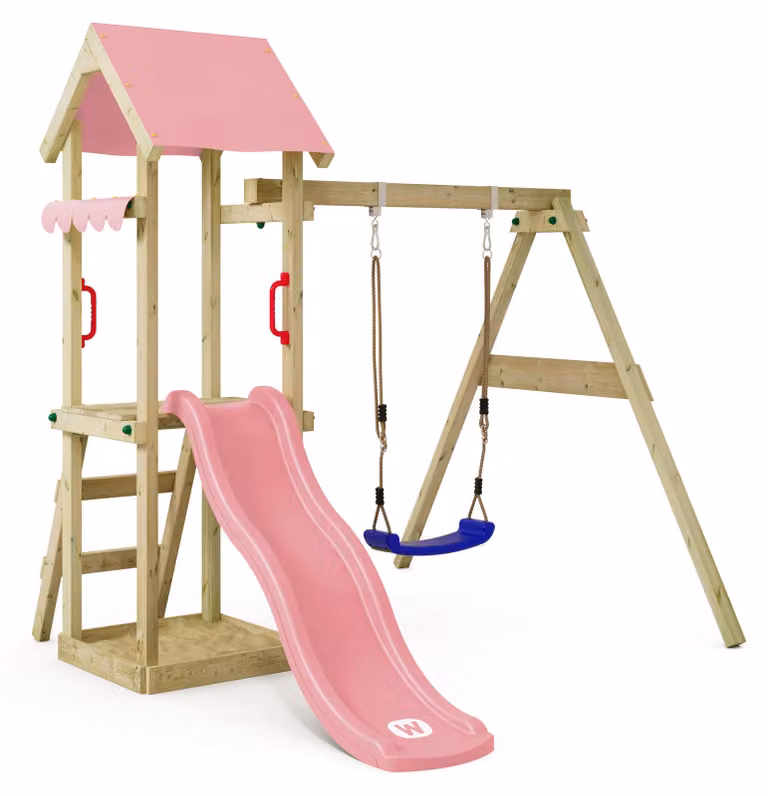 Torre giochi Wickey TinyWave con scivolo e sabbiera in rosa chiaro