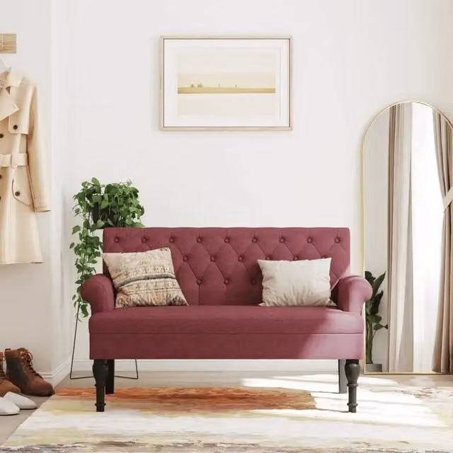 Panca con schienale VIDAXL in tessuto rosso vino, L 120 x P 62 x H 75,5 cm