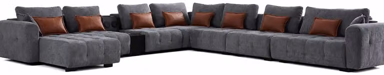 Divano ad angolo a forma di U, moderno, grigio, di design, elegante, confortevole, in tessuto