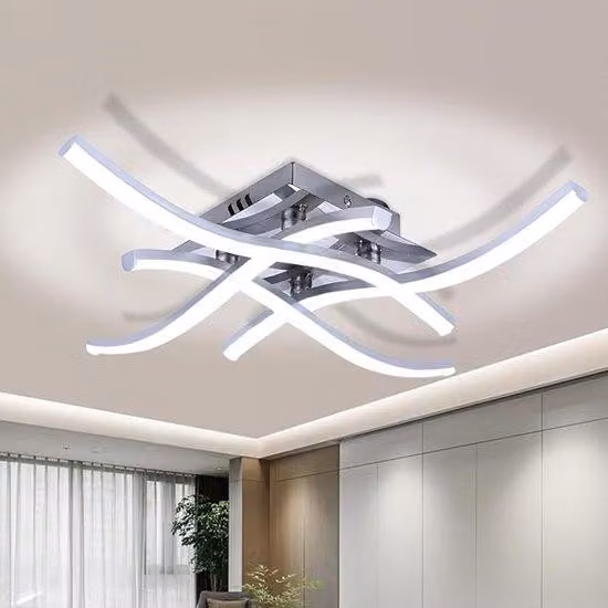 Lampada da soffitto a LED da 24 Watt, dal design curvo, color argento, per camera da letto, cucina e corridoio