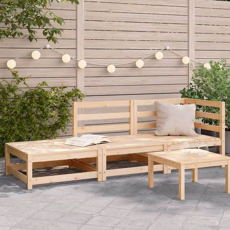 vidaXL Divano da Giardino ad L con Poggiapiedi in Legno di Pino e Cuscini Beige