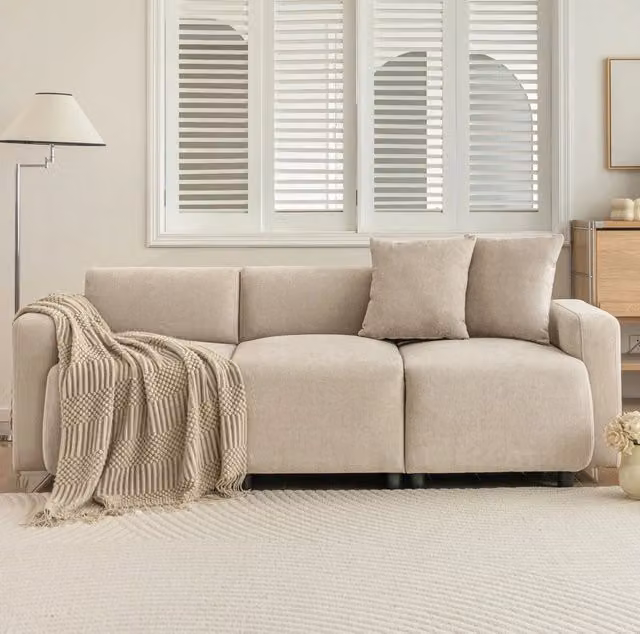 Sofa 211x67x71 cm con seduta extra ampia in chenille beige
