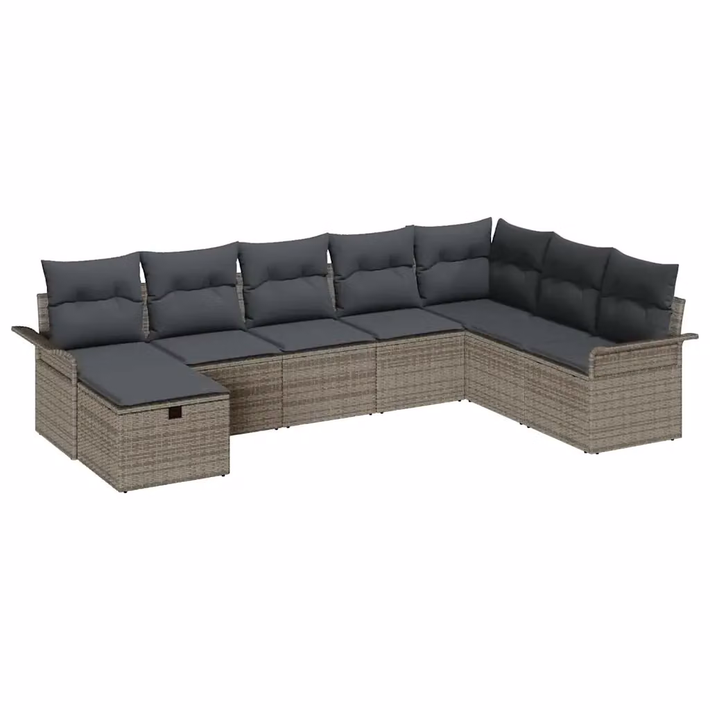Set Divano da Giardino Moderno vidaXL in Poly Rattan Grigio e Nero con 8 Pezzi e Cuscini Inclusi – 2