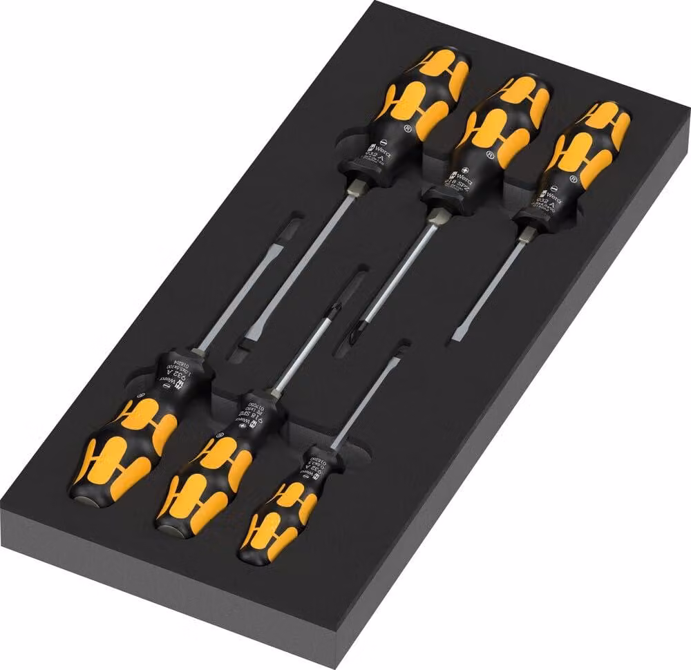 Wera 97113: Inserimento in schiuma per cacciaviti Kraftform, serie 900, set 2 con 7 utensili.