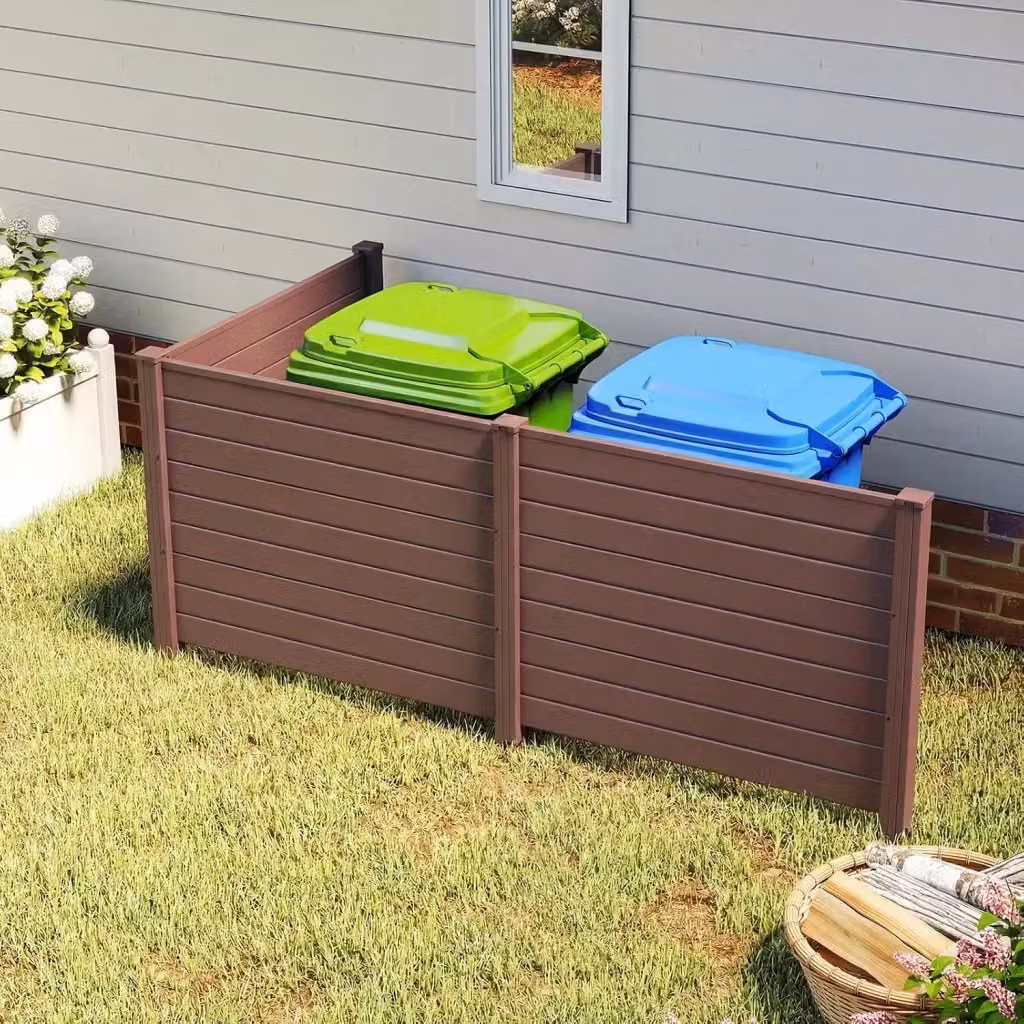 Recinzione da Giardino Modulare Costway in Metallo Zincato Marrone con 3 Pannelli e 4 Pali per Copribidone e Condizionatore d'Aria, Installazione In-ground, H: 122 cm, L: 122 cm, P: 95 cm – 2