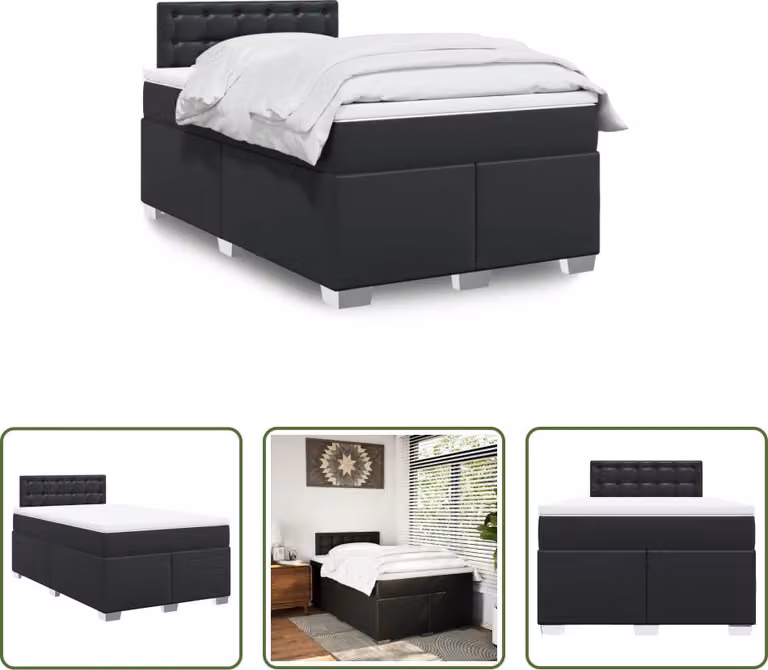The Living Store Letto a molle con materasso nero 120x190 cm in Pelle finta