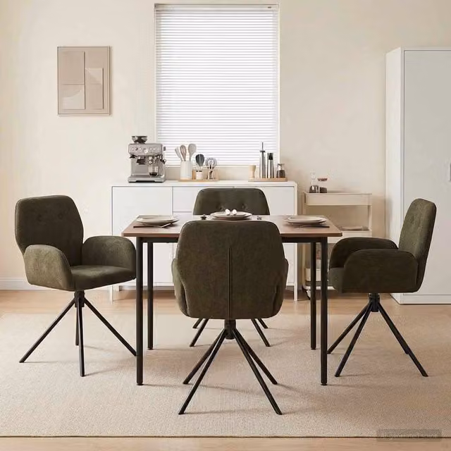 Set di 4 sedie da pranzo girevoli vidaXL in pelle scamosciata sintetica verde con braccioli e base in metallo – 1