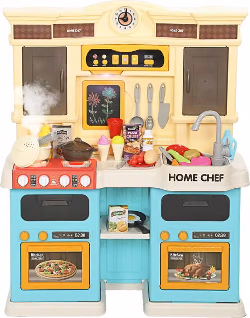 Cucina giocattolo AIYAPLAY con acqua corrente, 85 accessori, rubinetto elettrico, luci e suoni, Verde
