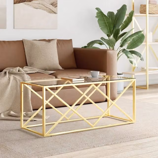 Tavolino da salotto moderno vidaXL in vetro e metallo color oro L: 110 cm, P: 45 cm, H: 45 cm – 1