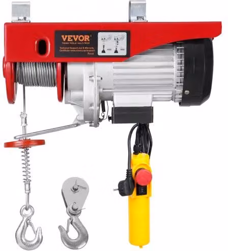 Paranco Elettrico VEVOR con Doppio Cavo, Capacità di Carico 400 kg, Altezza di Sollevamento 12 m, Telecomando a Filo 4,2 m, Colore Rosso