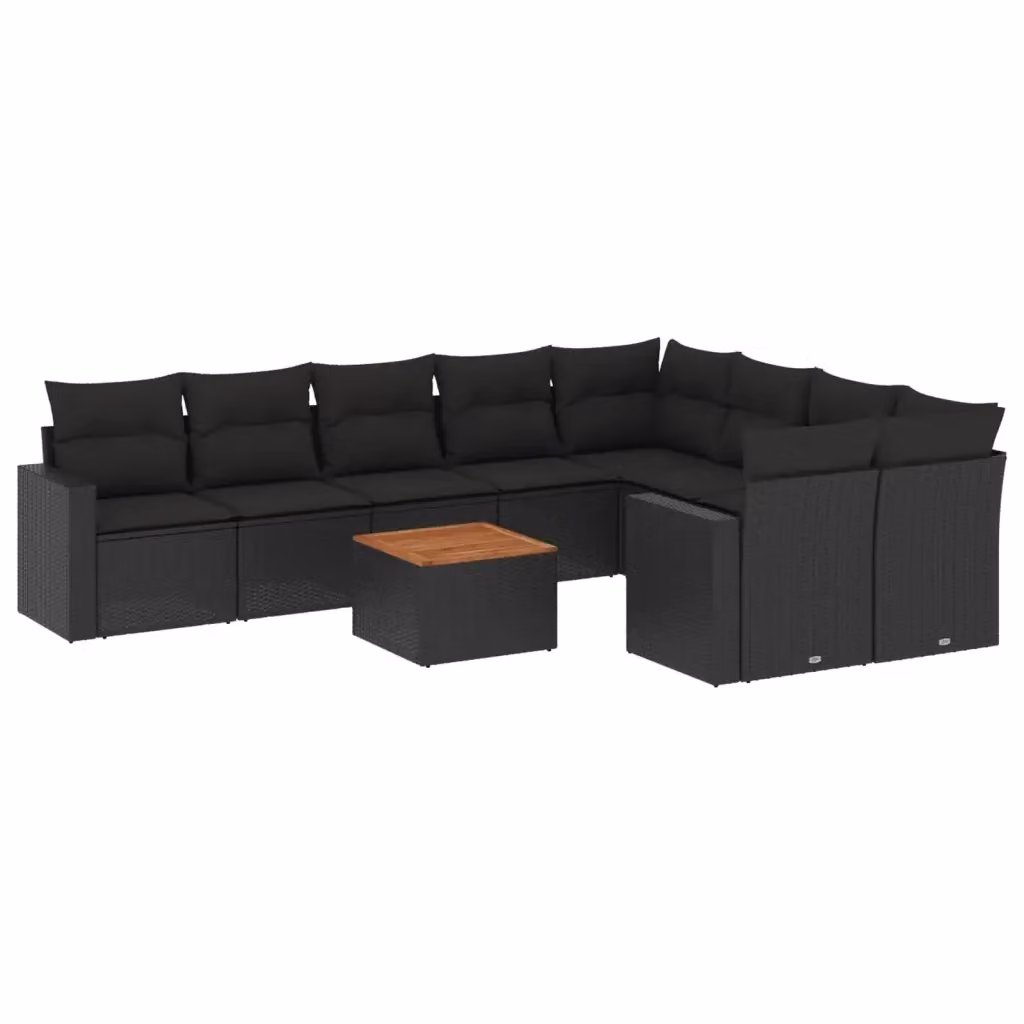 vidaXL Set Divani da Giardino 10pz in Polyrattan Nero con Cuscini Imbottiti e Tavolino da Esterno – 2