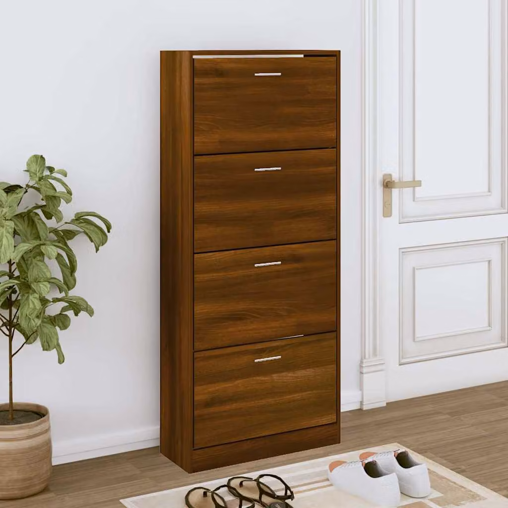 Scarpiera moderna vidaXL in legno rovere marrone con scomparti basculanti L: 63 cm, P: 24 cm, H: 147 cm