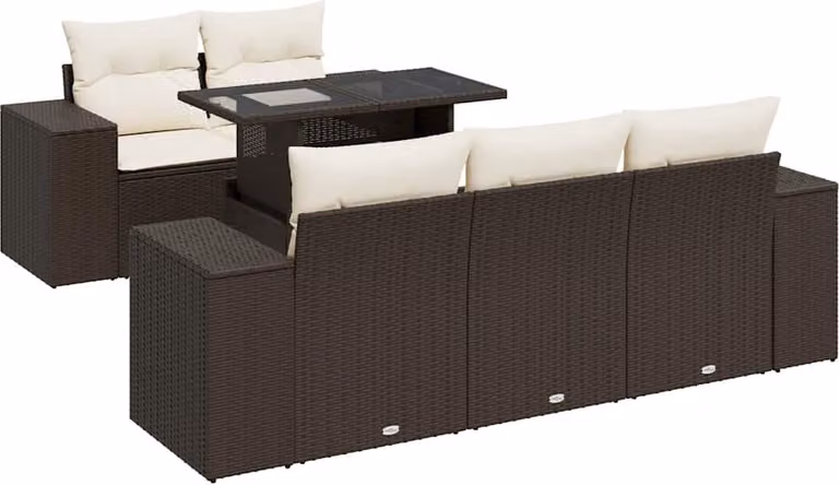 Set Divano da Giardino 6 pz con Cuscini Marrone in Polyrattan
