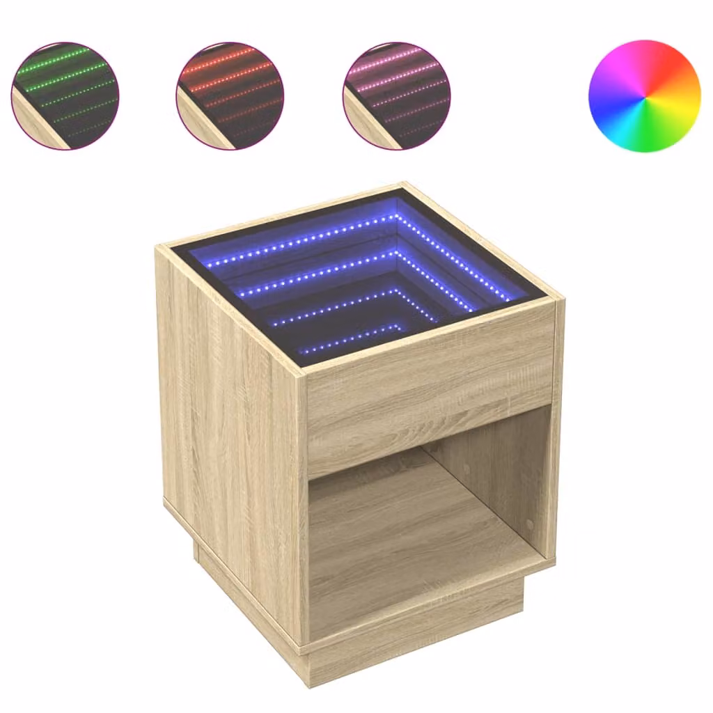 Tavolino da Salotto con LED Infinity Rovere Sonoma 40x40x50 cm