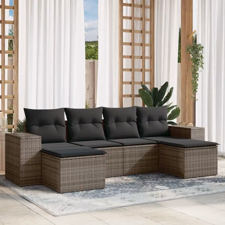 vidaXL Set Divano da Giardino a L 6 pz con Cuscini Grigio in Polyrattan e Struttura in Metallo