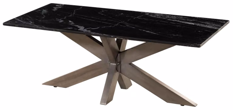 MASSIVMOEBEL24 | Tavolino da salotto in marmo nero - gambe incrociate in ferro colore ottone antico 120x60 BARCELONA #404