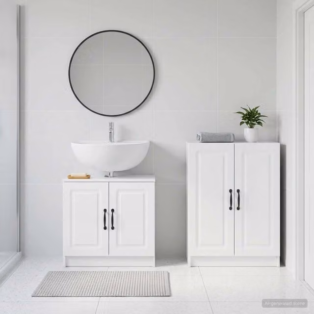 Set di mobili da bagno vidaXL composto da mobile lavabo e mobile contenitore, design moderno in legno bianco lucido, L/P/H: 80,0 x 29,6 x 59,5 cm