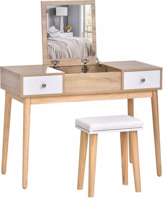 Consolle Trucco Moderna Benzoni Bianca con Specchio e Sgabello L/P/H: 100 x 45 x 118 cm